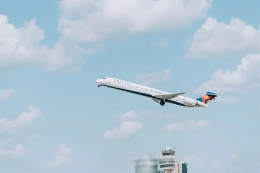 Airplane takes off from the airport